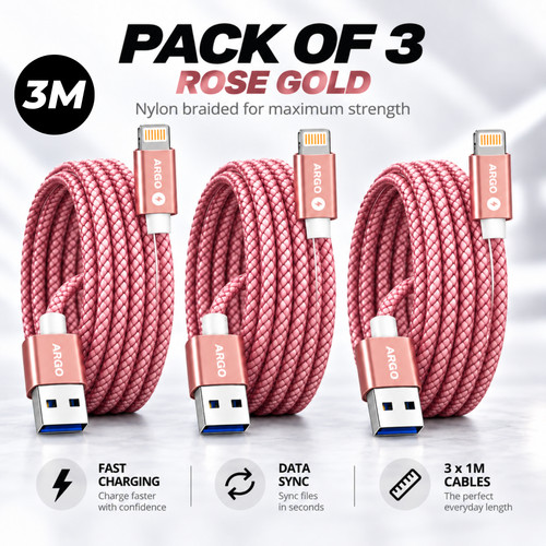 Rose gold long usb fast - 3m,